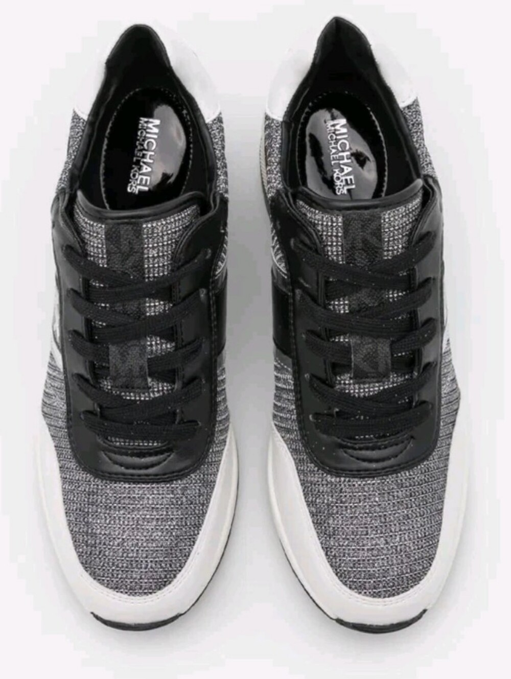 Michael Kors Black White & Silver Wedge Logo Sneaker - Picture 8 of 11